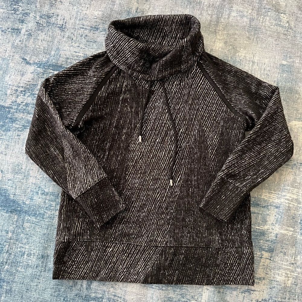 Kirkland Black White Textured Cowl Roll Neck Jacquard Pullover Sweater Medium